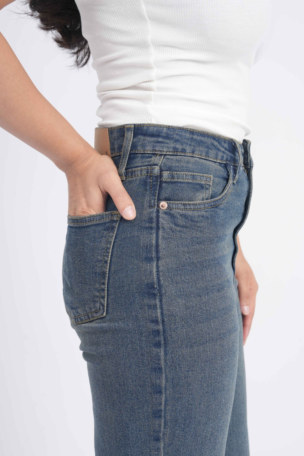Women Stretchable High Rise Wide Leg Vintage Fade Jeans