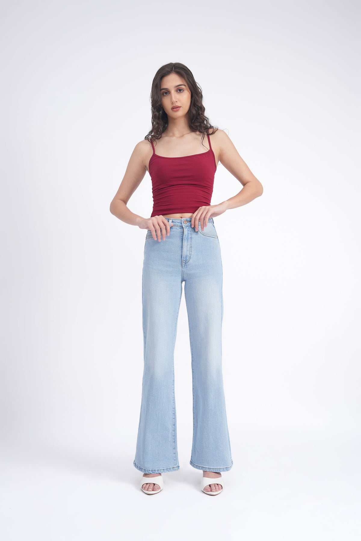 Women Stretchable High Rise Wide Leg Light Blue Fade Jeans