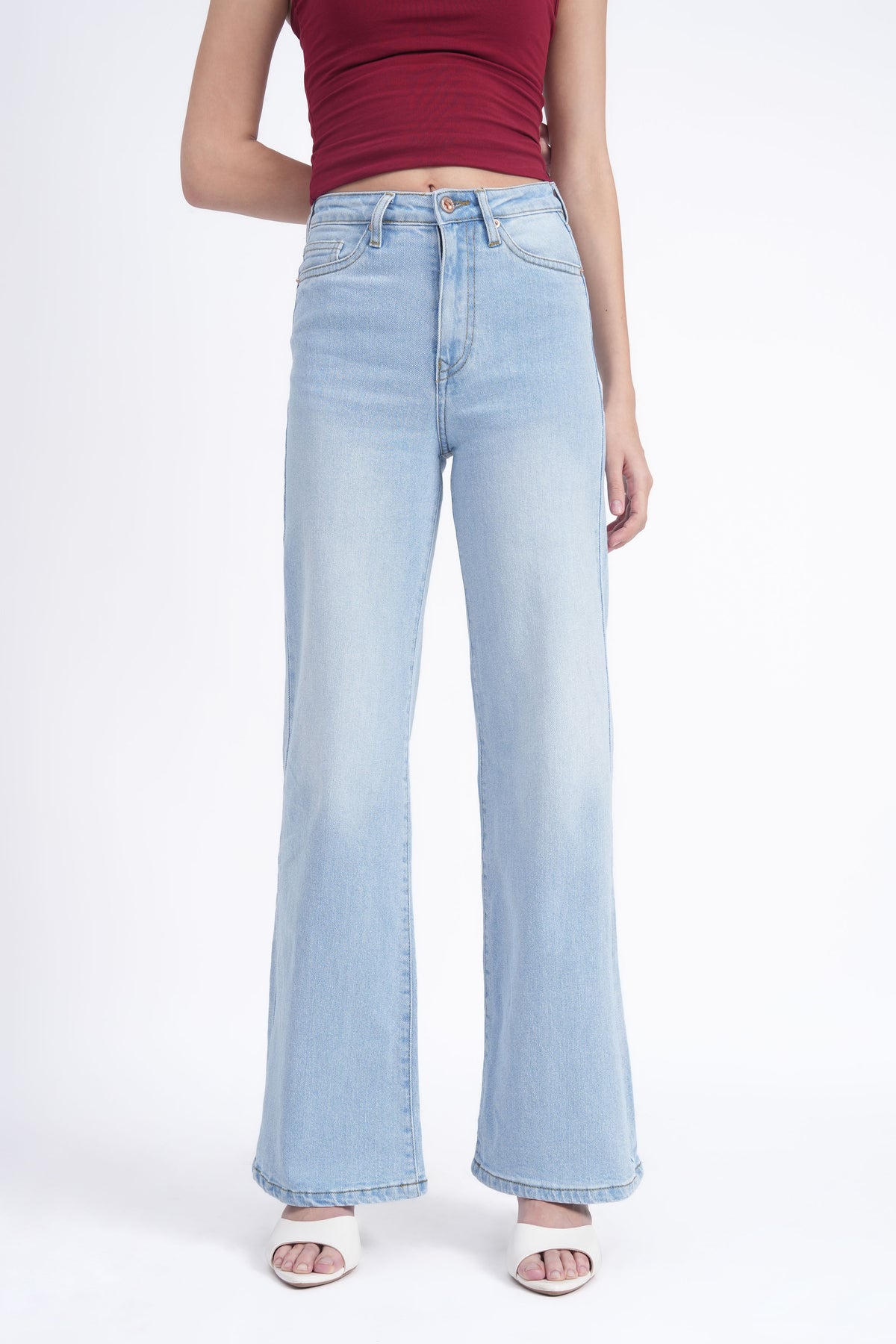 Women Stretchable High Rise Wide Leg Light Blue Fade Jeans