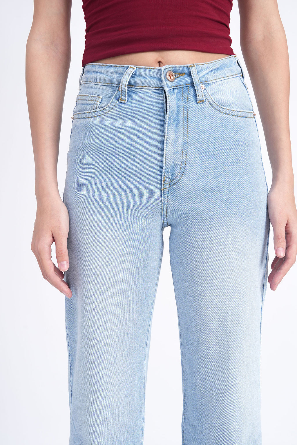 Women Stretchable High Rise Wide Leg Light Blue Fade Jeans