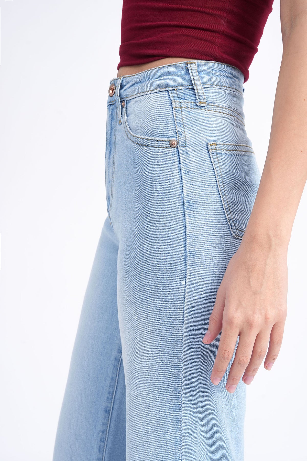 Women Stretchable High Rise Wide Leg Light Blue Fade Jeans