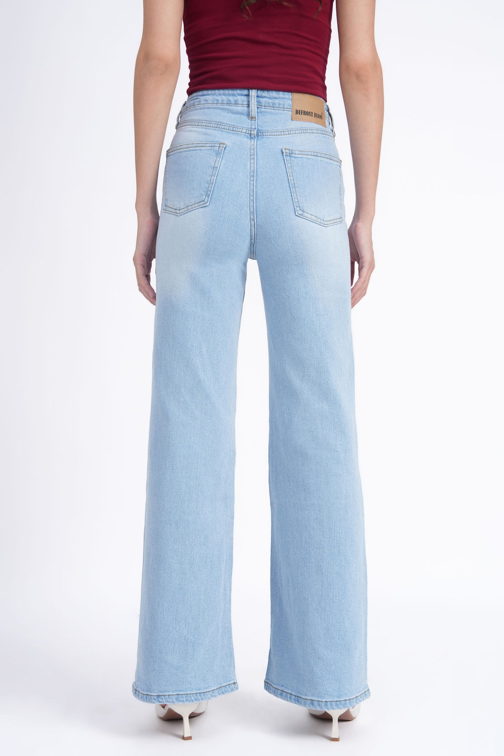 Women Stretchable High Rise Wide Leg Light Blue Fade Jeans
