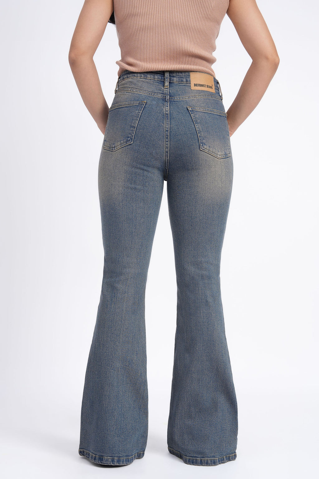 Women Stretchable High Rise Vintage Wash Flare Bootcut Jeans