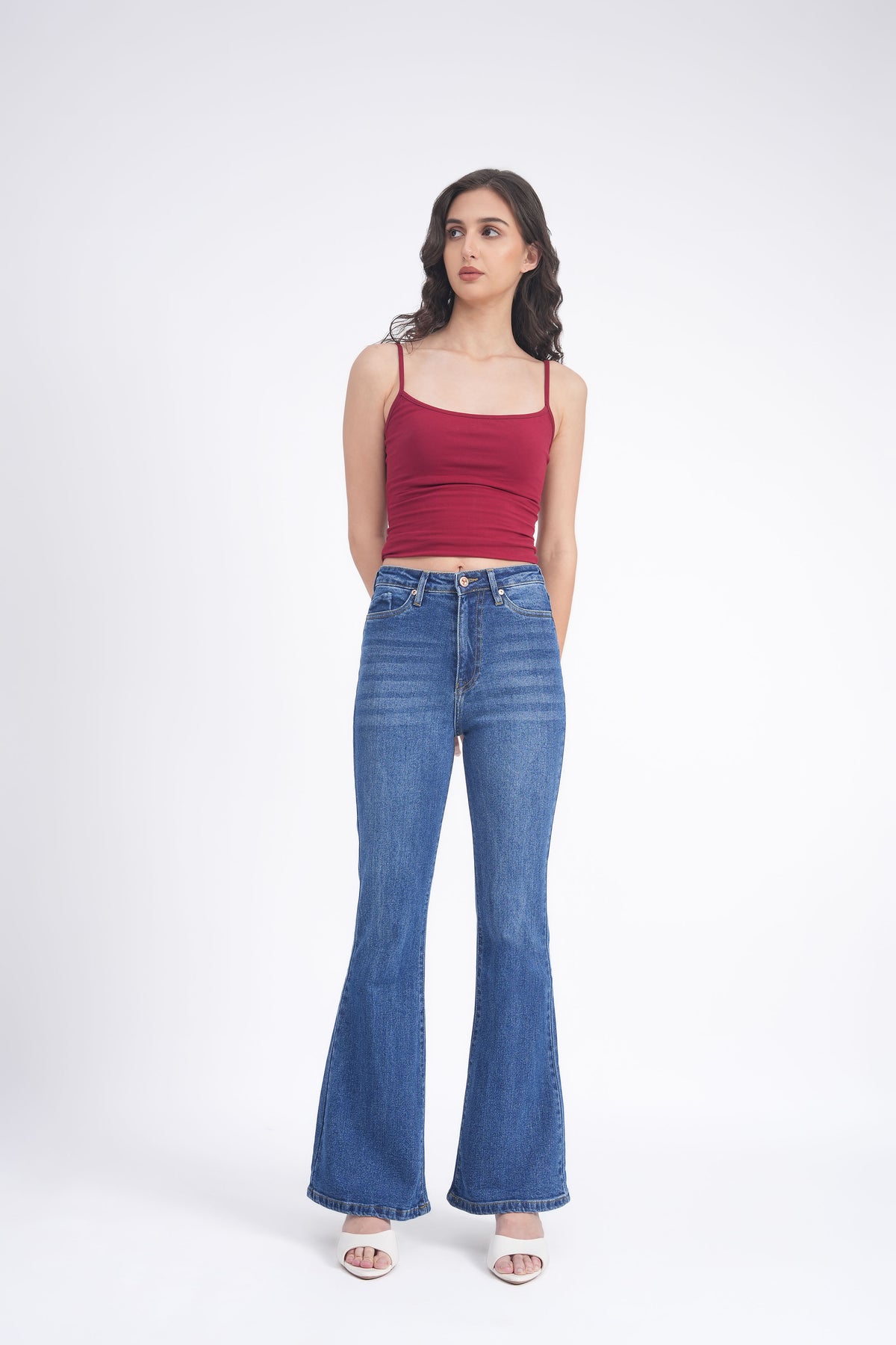 Women Stretchable High Rise Blue Flare Bootcut Jeans