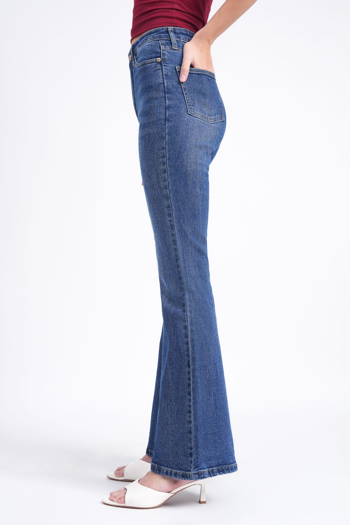 Women Stretchable High Rise Blue Flare Bootcut Jeans