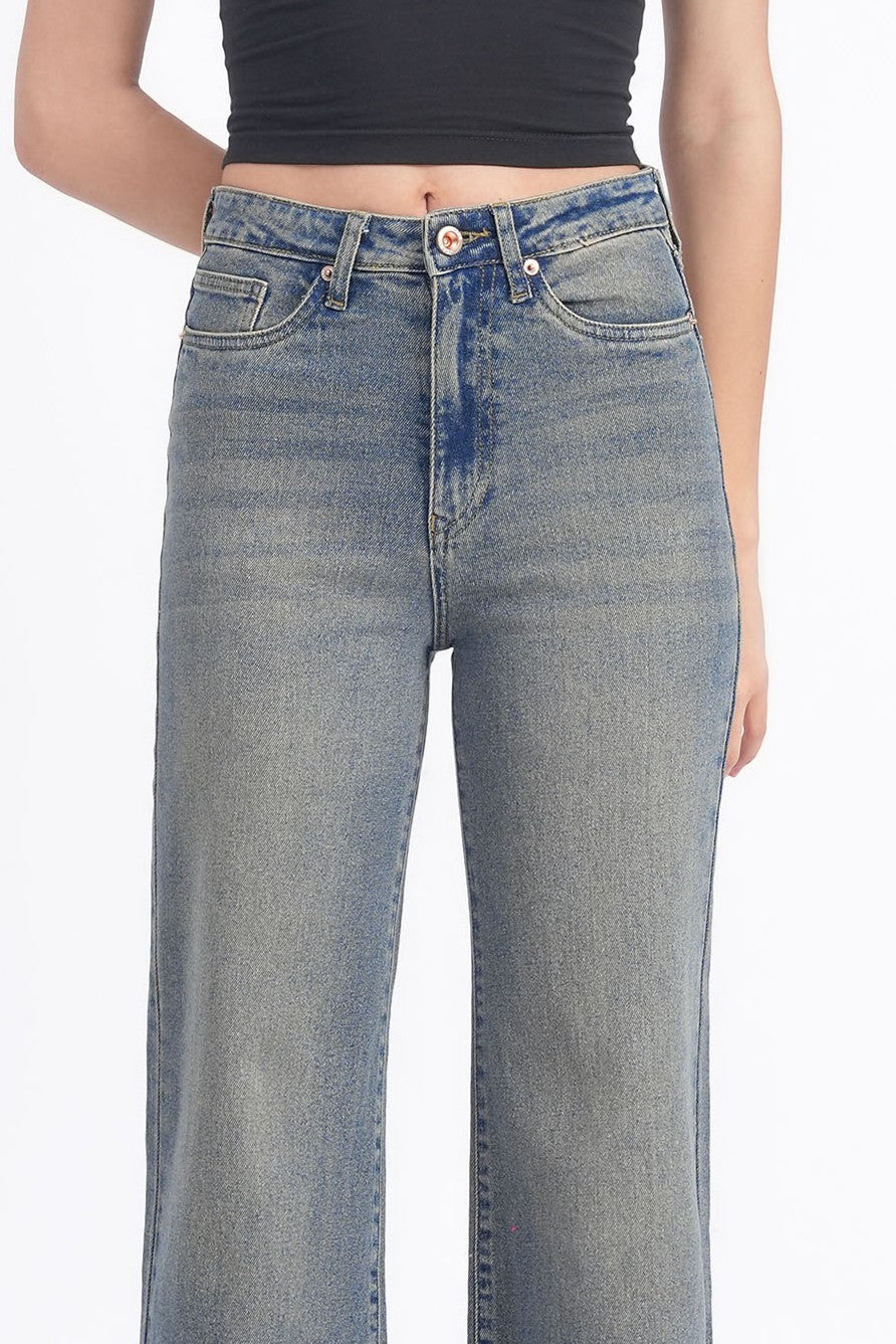 Women Stretchable High Rise Wide Leg Vintage Fade Jeans