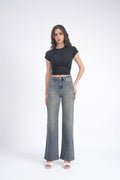Women Stretchable High Rise Wide Leg Vintage Fade Jeans