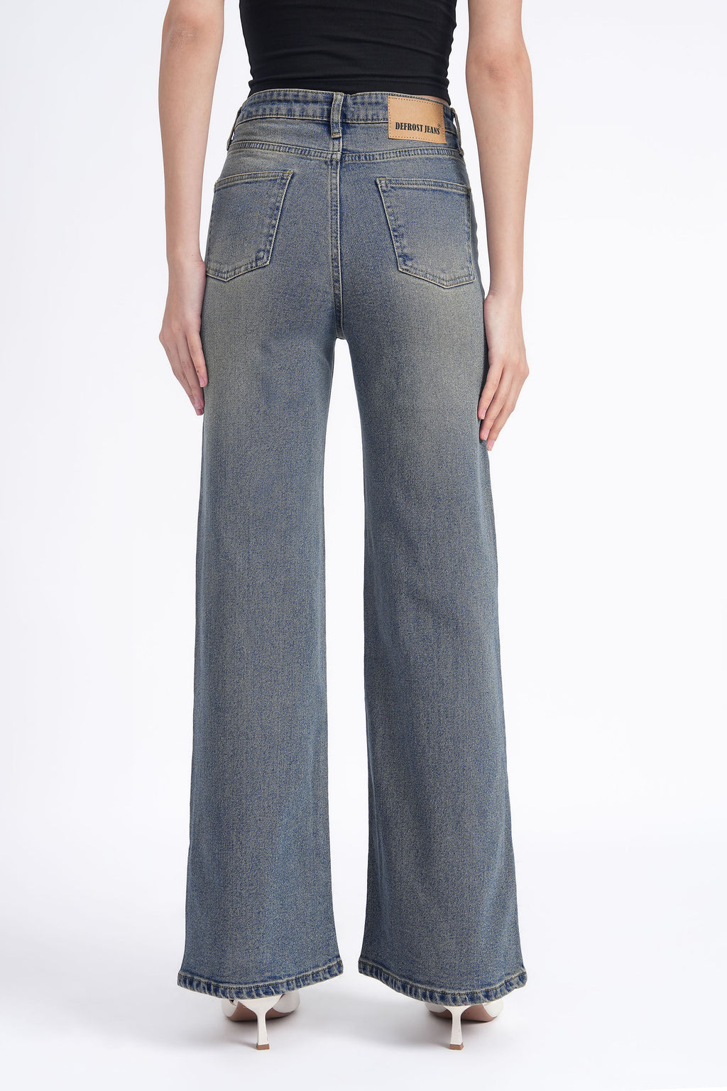 Women Stretchable High Rise Wide Leg Vintage Fade Jeans