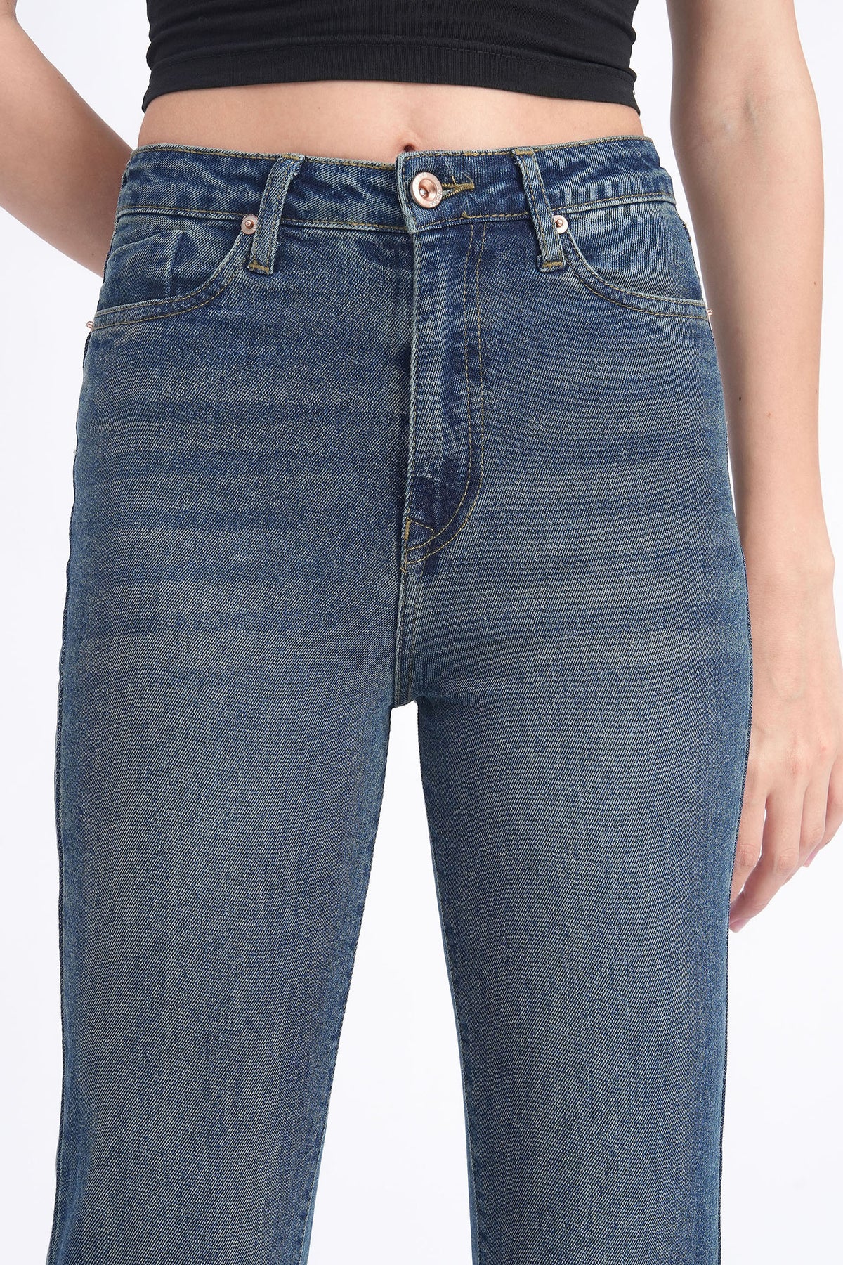Women Stretchable High Rise Vintage Washed Flare Bootcut Jeans