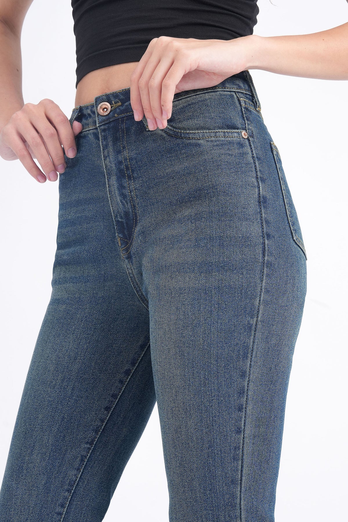 Women Stretchable High Rise Vintage Washed Flare Bootcut Jeans