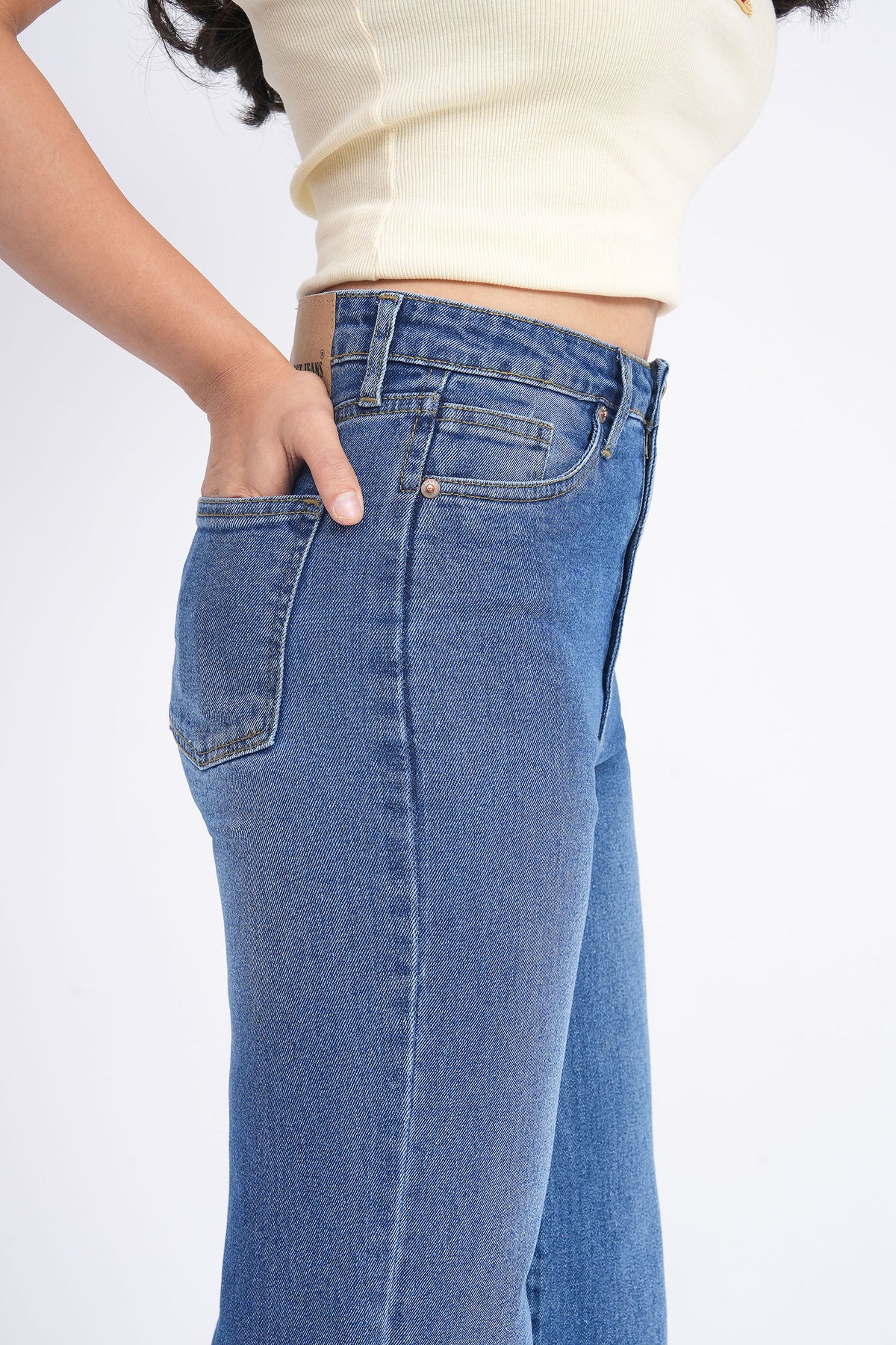Women Stretchable High Rise Wide Leg Blue Fade Jeans
