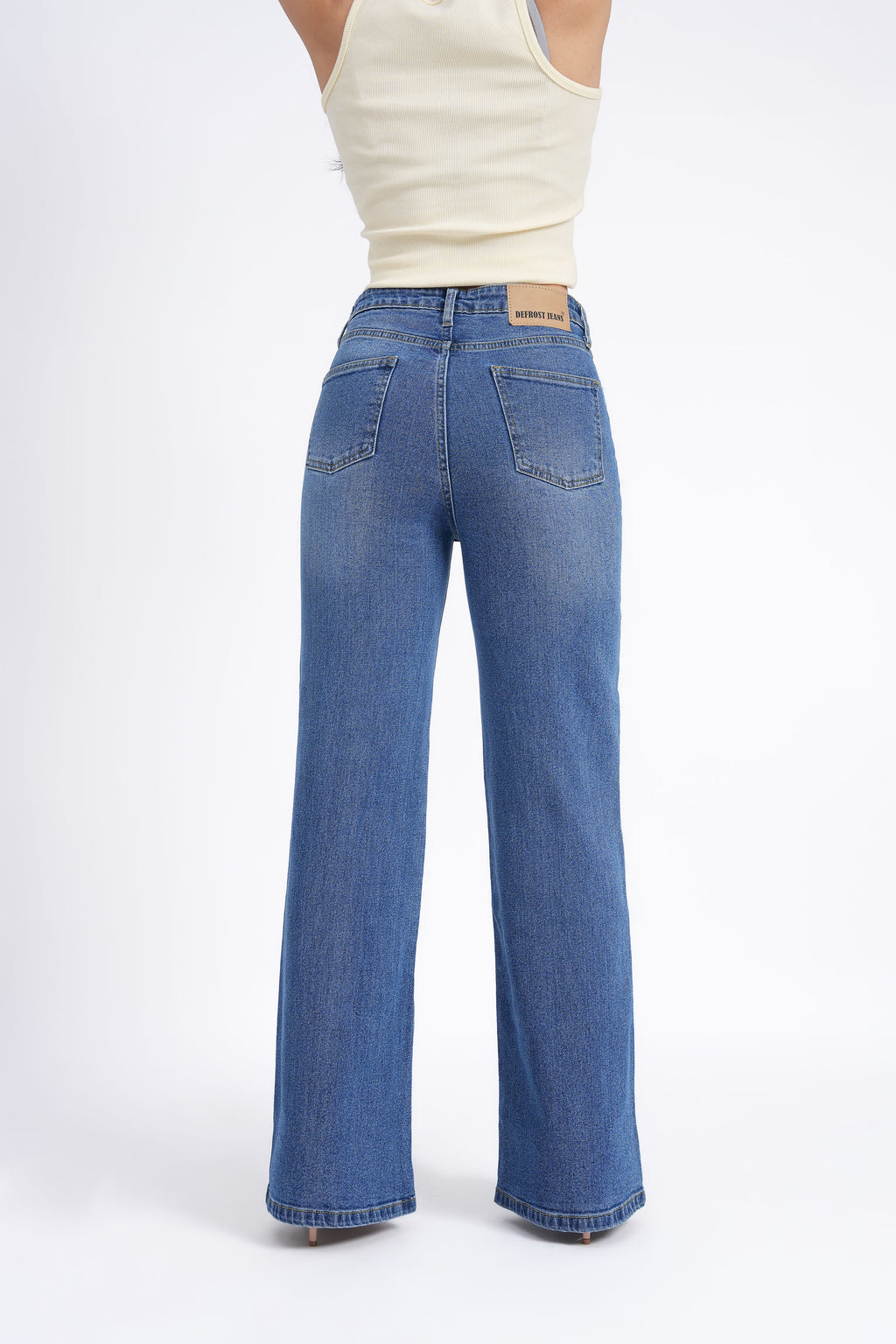 Women Stretchable High Rise Wide Leg Blue Fade Jeans