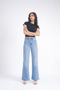 Women Stretchable High Rise Wide Leg Light Blue Fade Jeans