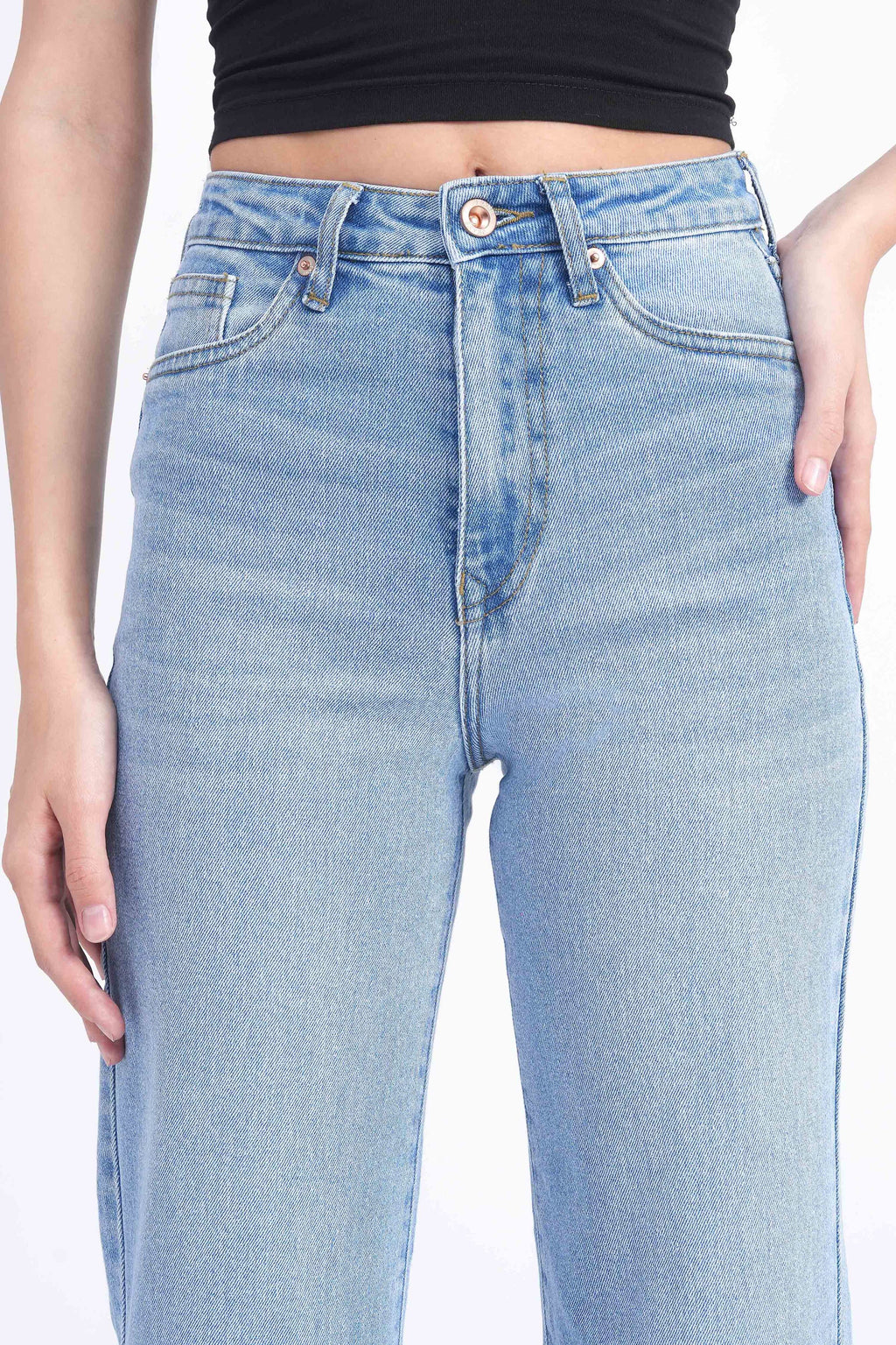 Women Stretchable High Rise Wide Leg Blue Fade Jeans