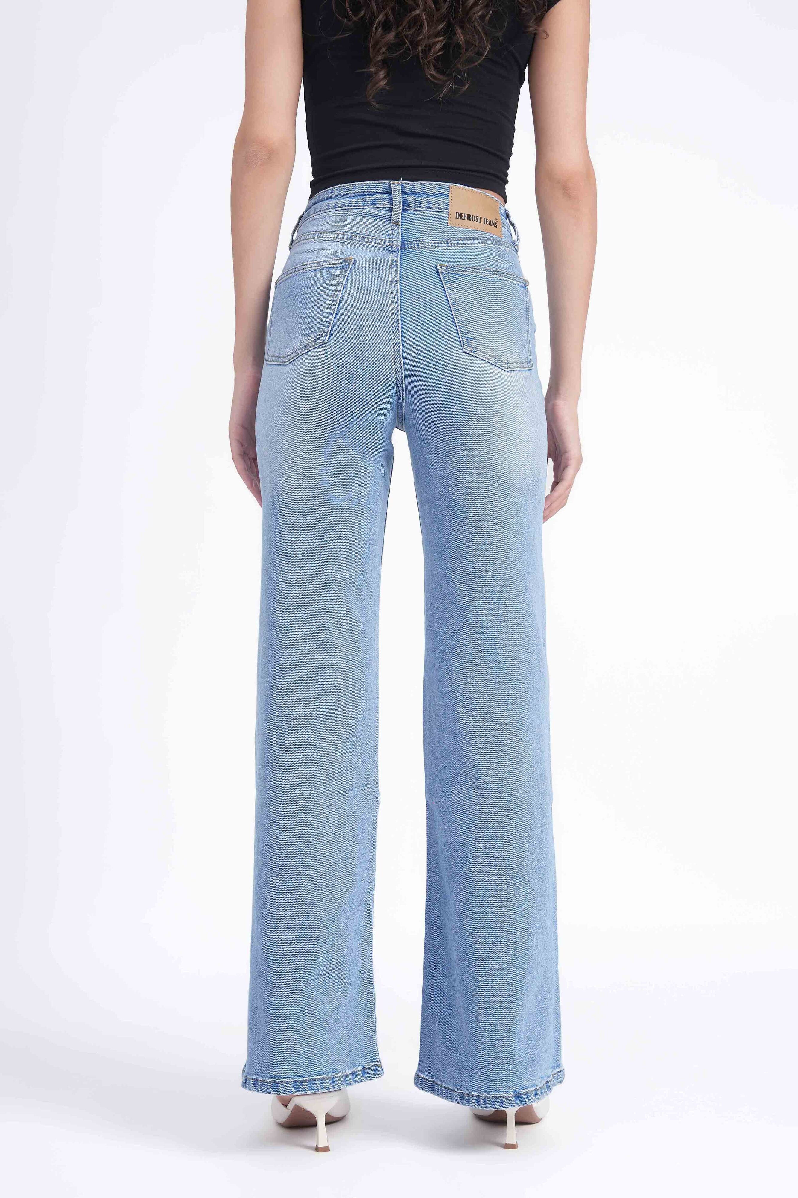 Women Stretchable High Rise Wide Leg Blue Fade Jeans