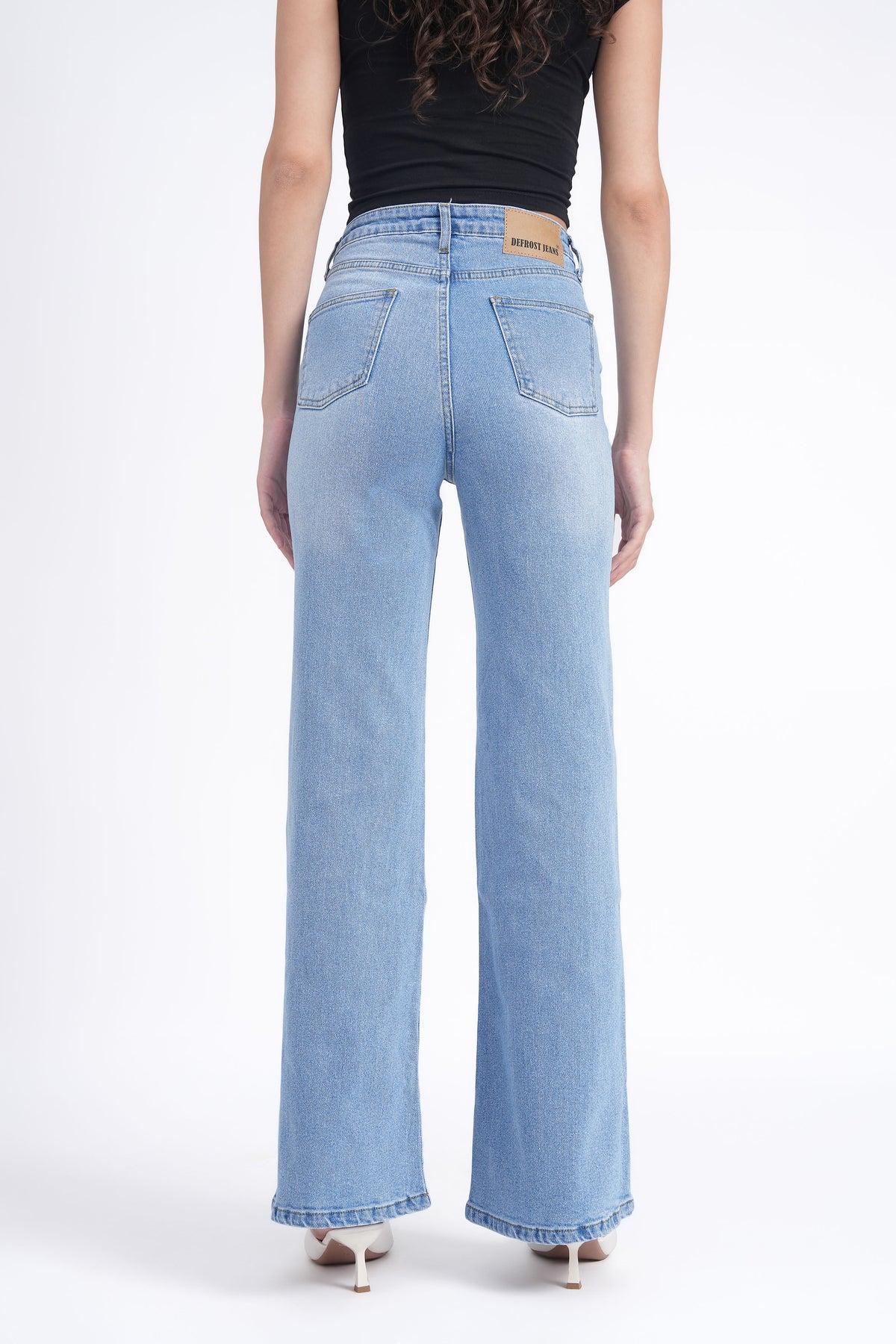 Women Stretchable High Rise Wide Leg Light Blue Fade Jeans