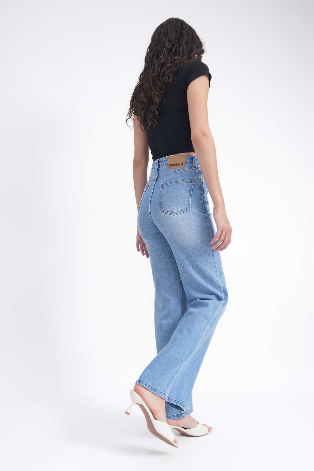 Women Stretchable High Rise Wide Leg Blue Fade Jeans
