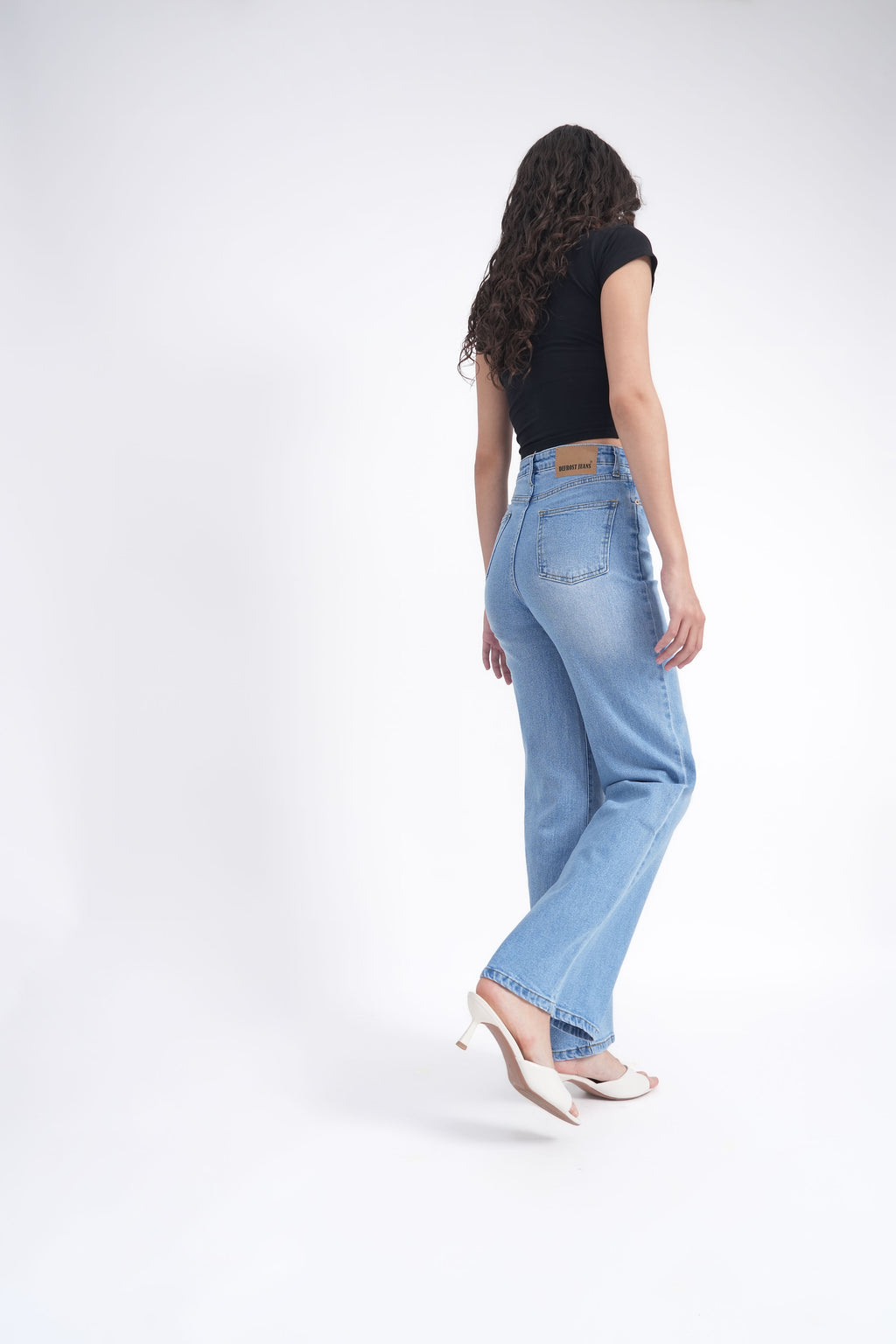 Women Stretchable High Rise Wide Leg Light Blue Fade Jeans