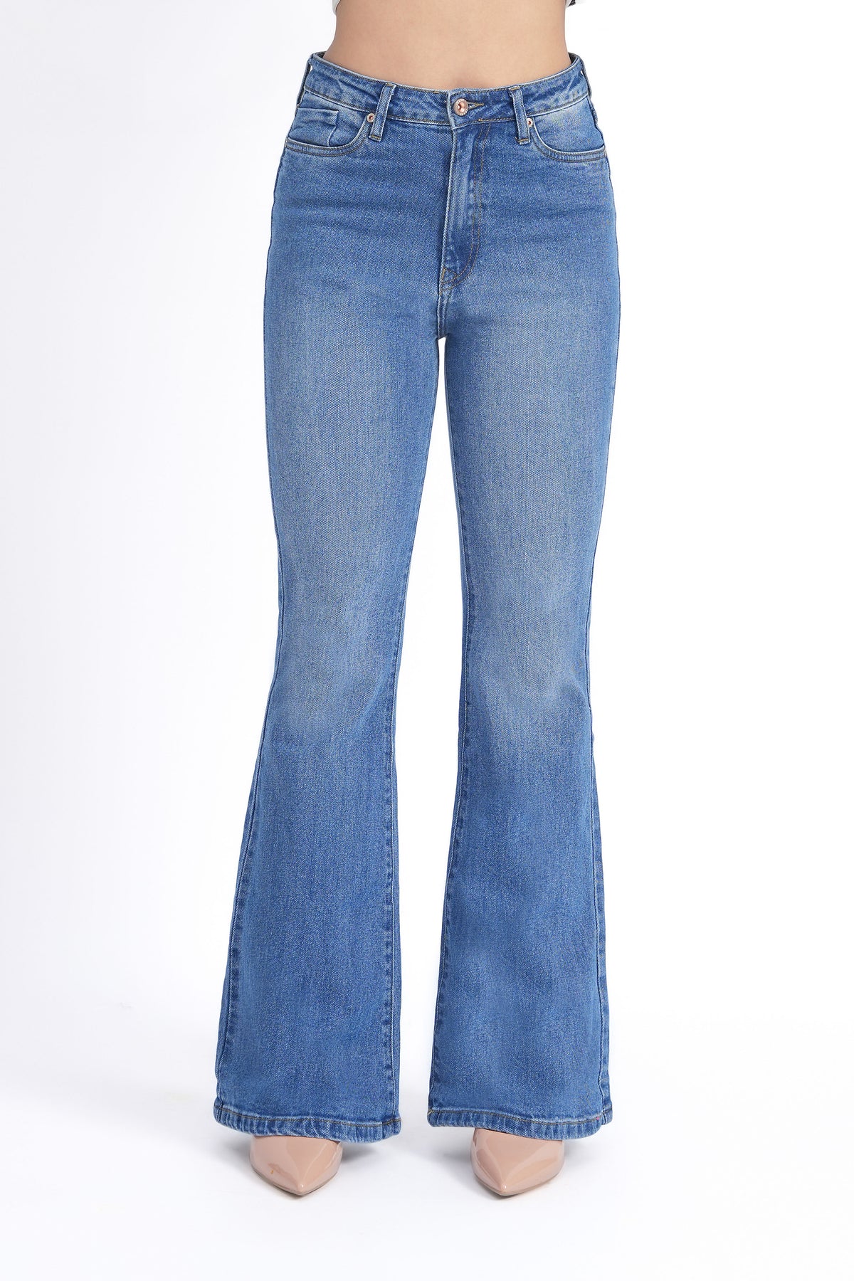 Women Stretchable High Rise Blue Flare Bootcut Jeans