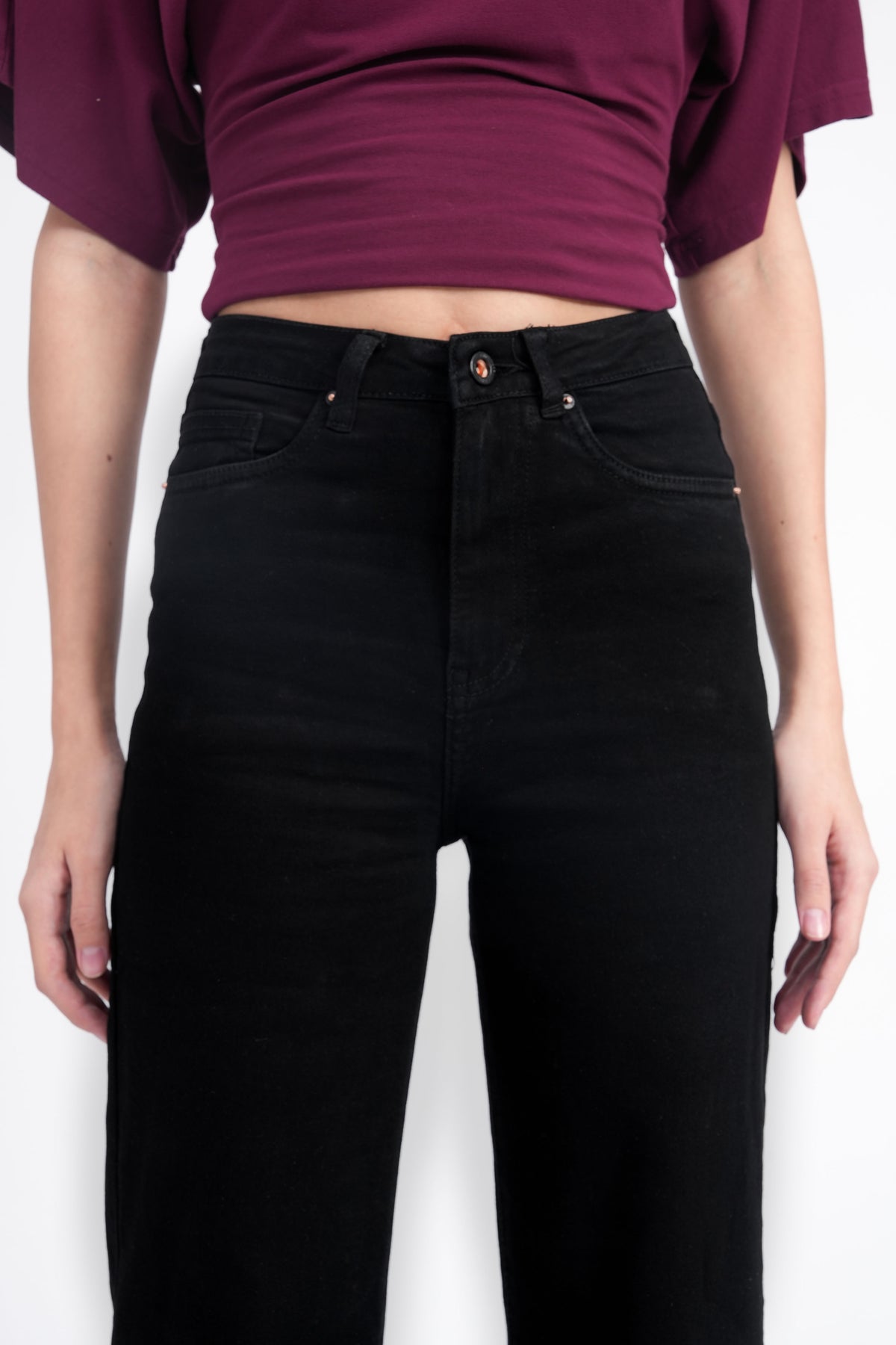 Women Stretchable High Waist Black Wide Leg Jeans