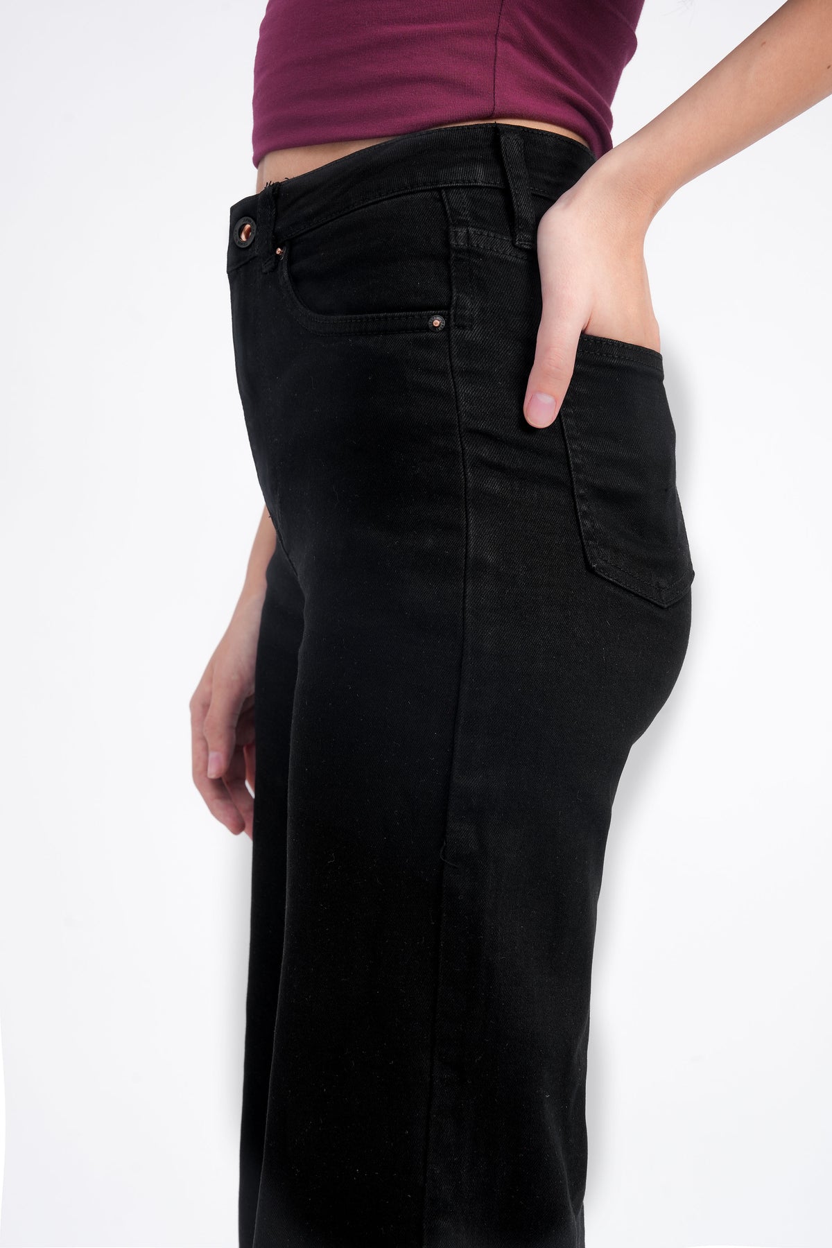 Women Stretchable High Waist Black Wide Leg Jeans