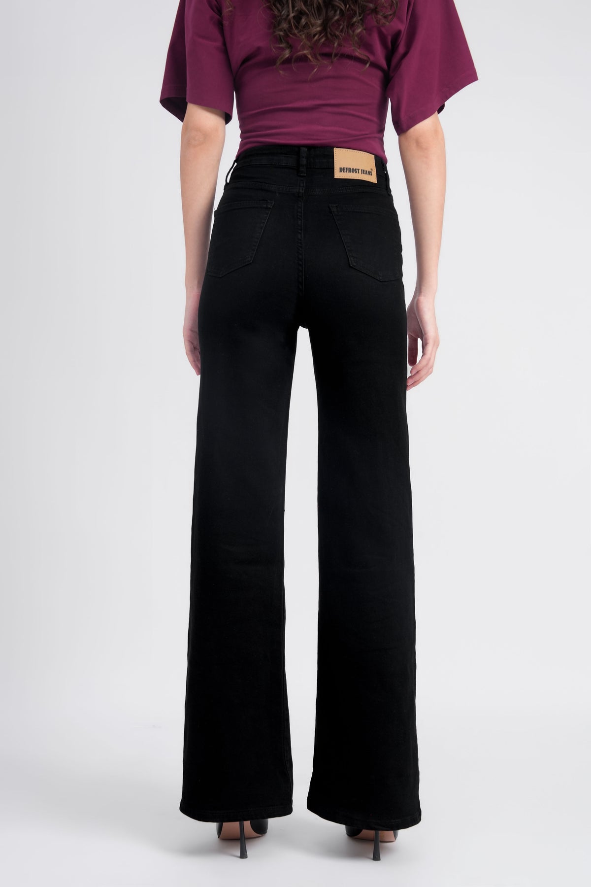 Women Stretchable High Waist Black Wide Leg Jeans