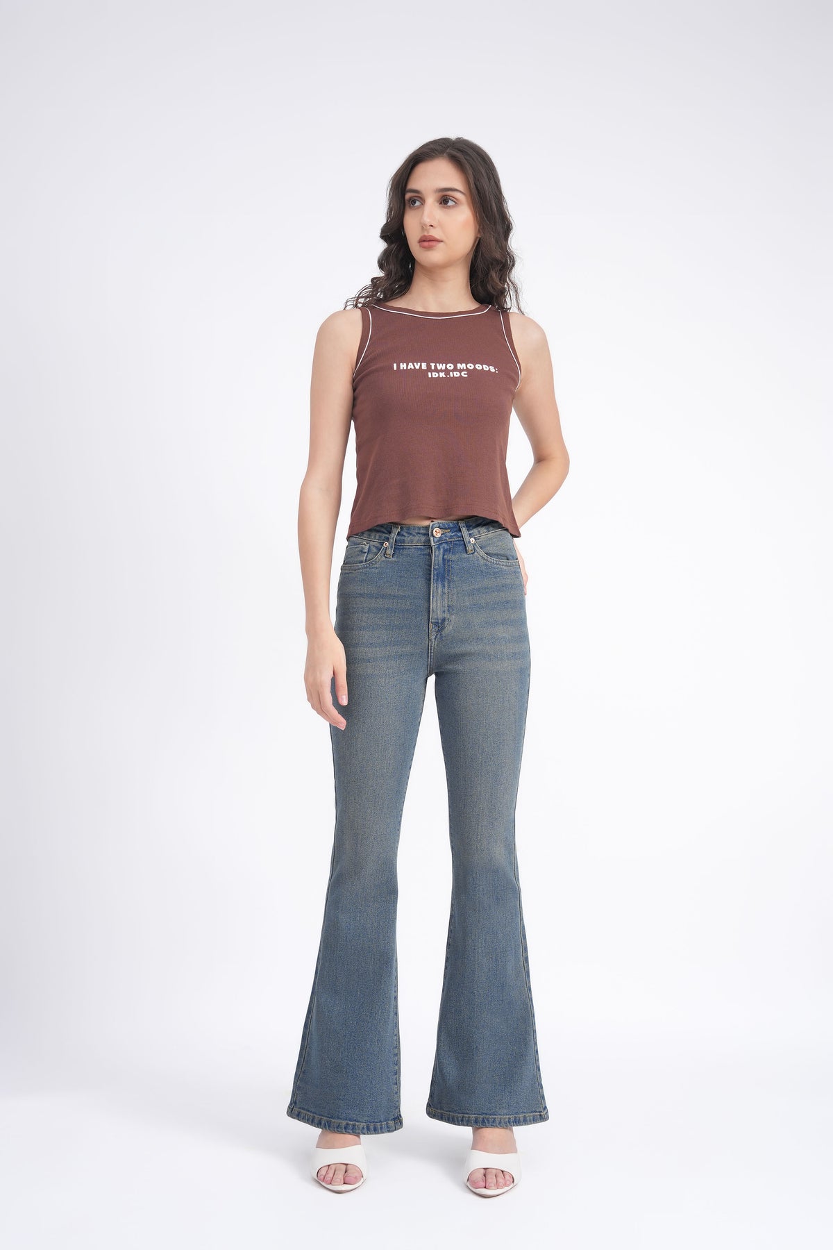 Women Stretchable High Rise Vintage Washed Flare Bootcut Jeans