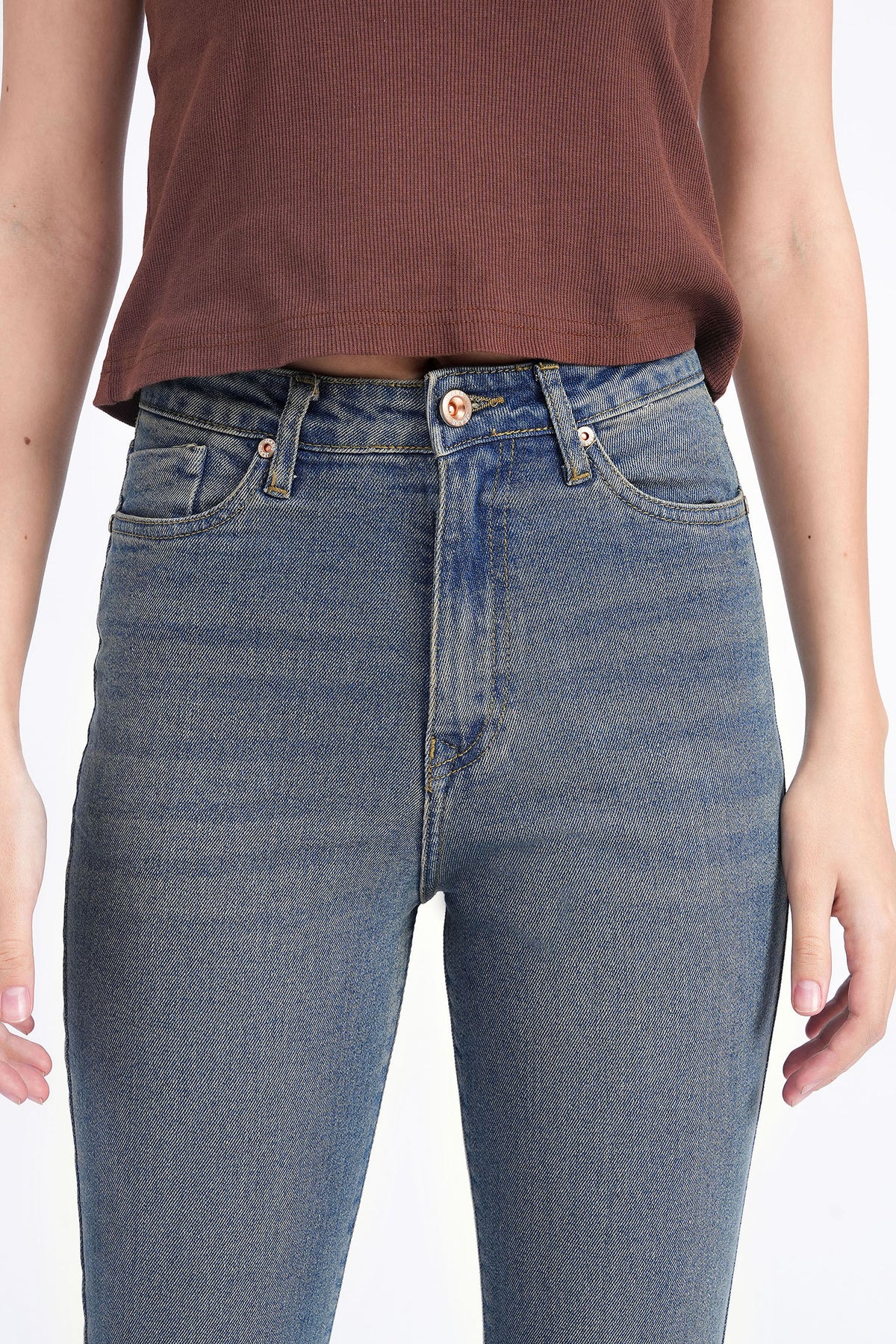 Women Stretchable High Rise Vintage Washed Flare Bootcut Jeans