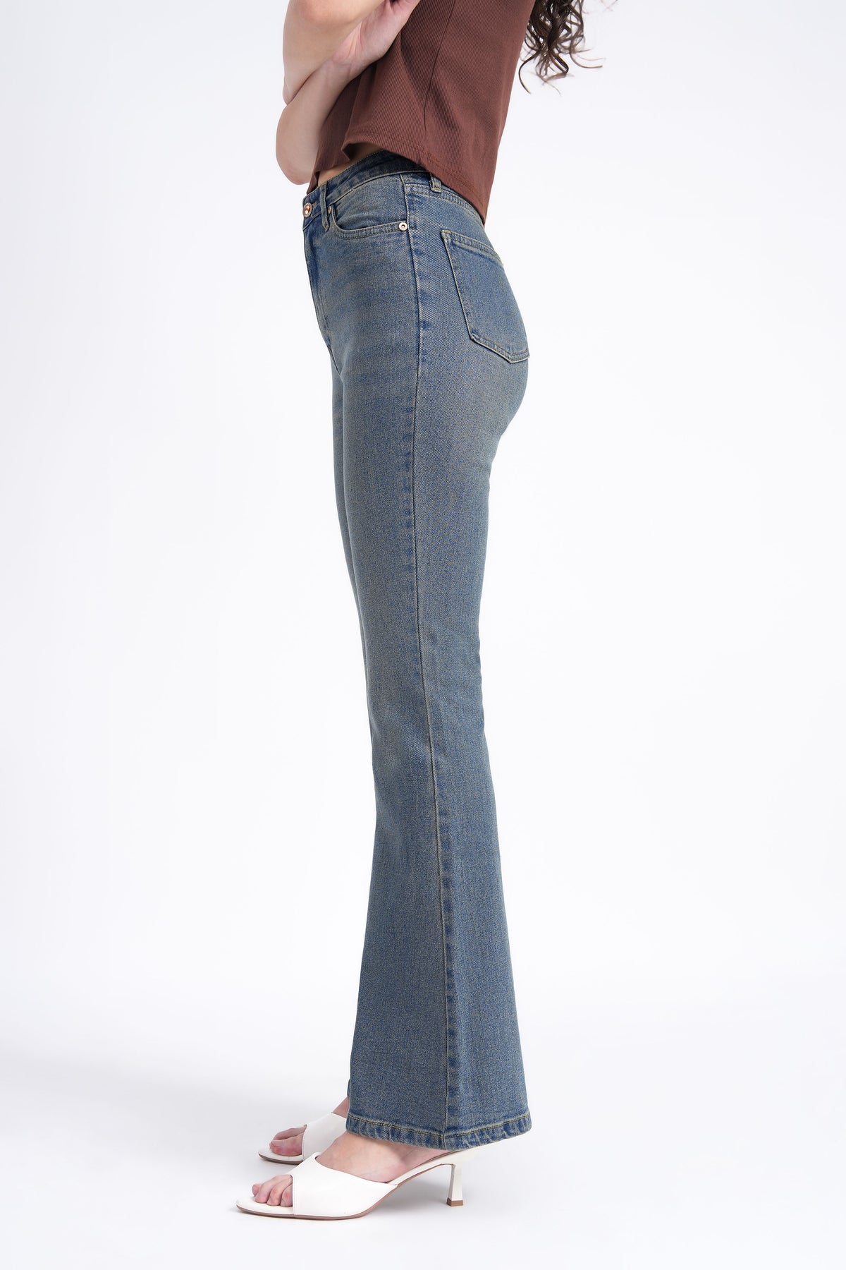 Women Stretchable High Rise Vintage Washed Flare Bootcut Jeans