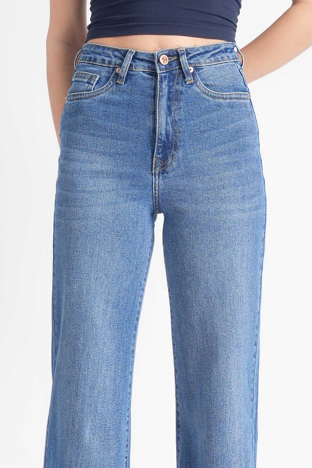 Women Stretchable High Rise Wide Leg Blue Fade Jeans