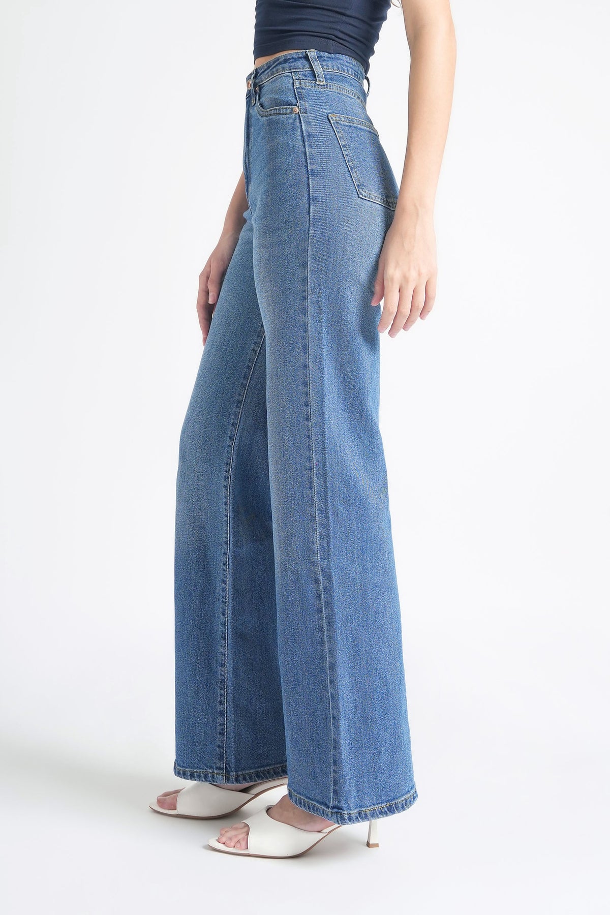Women Stretchable High Rise Wide Leg Blue Fade Jeans