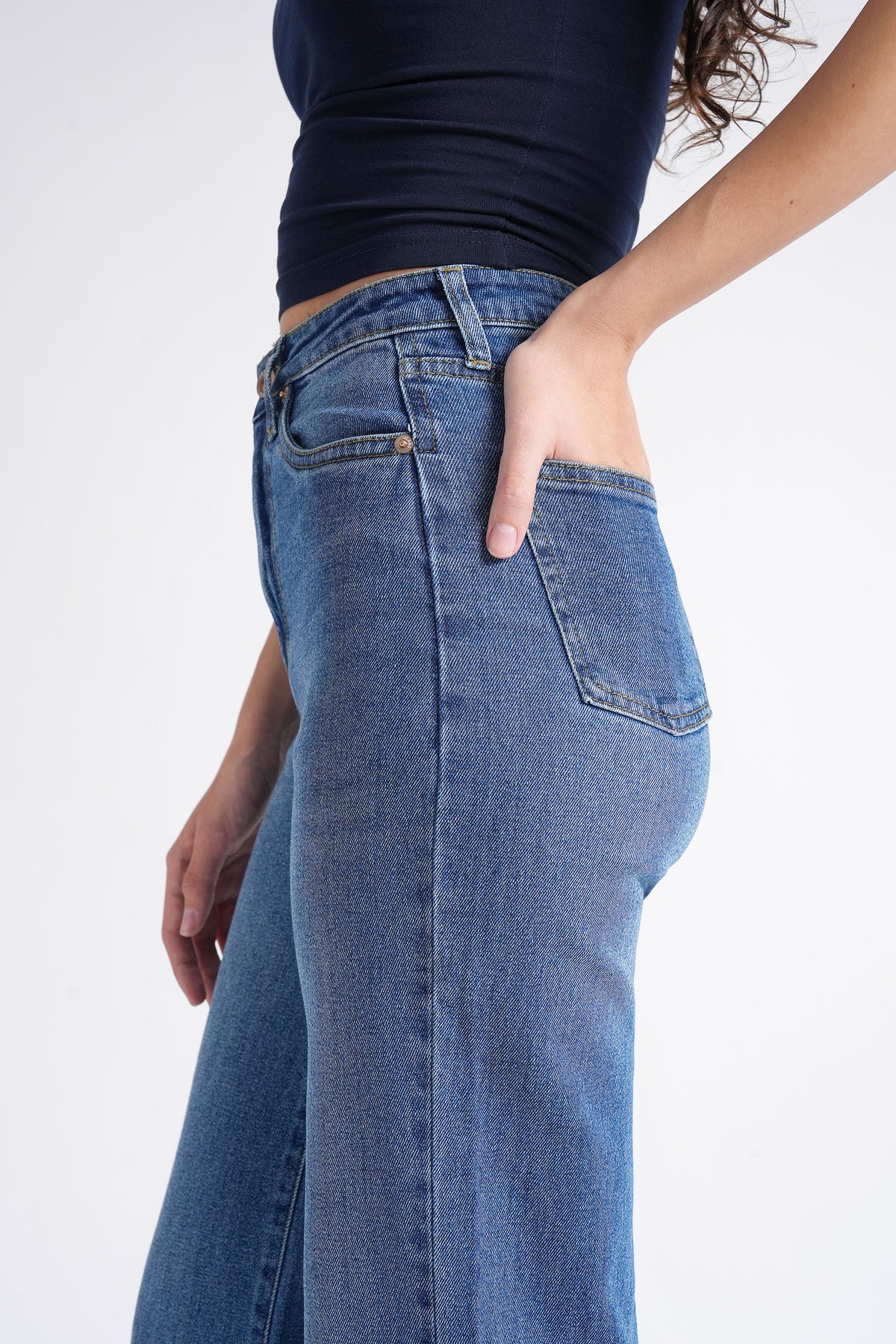 Women Stretchable High Rise Wide Leg Blue Fade Jeans