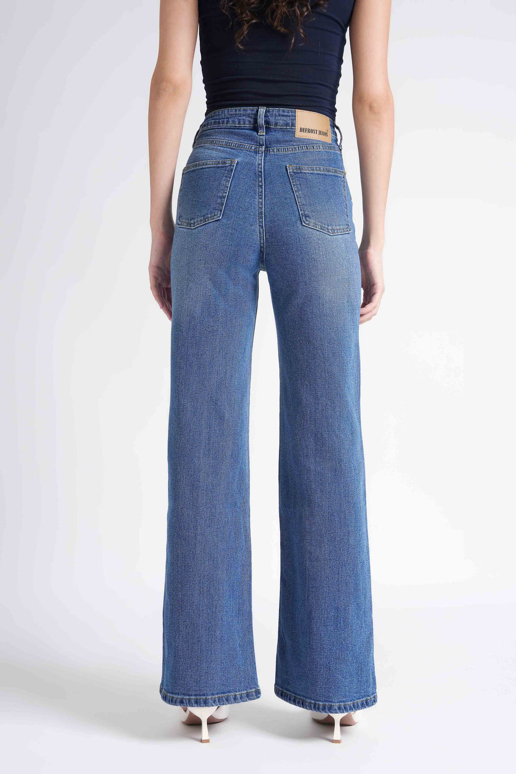 Women Stretchable High Rise Wide Leg Blue Fade Jeans