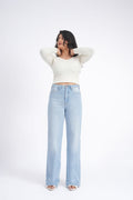 Women Stretchable High Rise Wide Leg Light Blue Fade Jeans