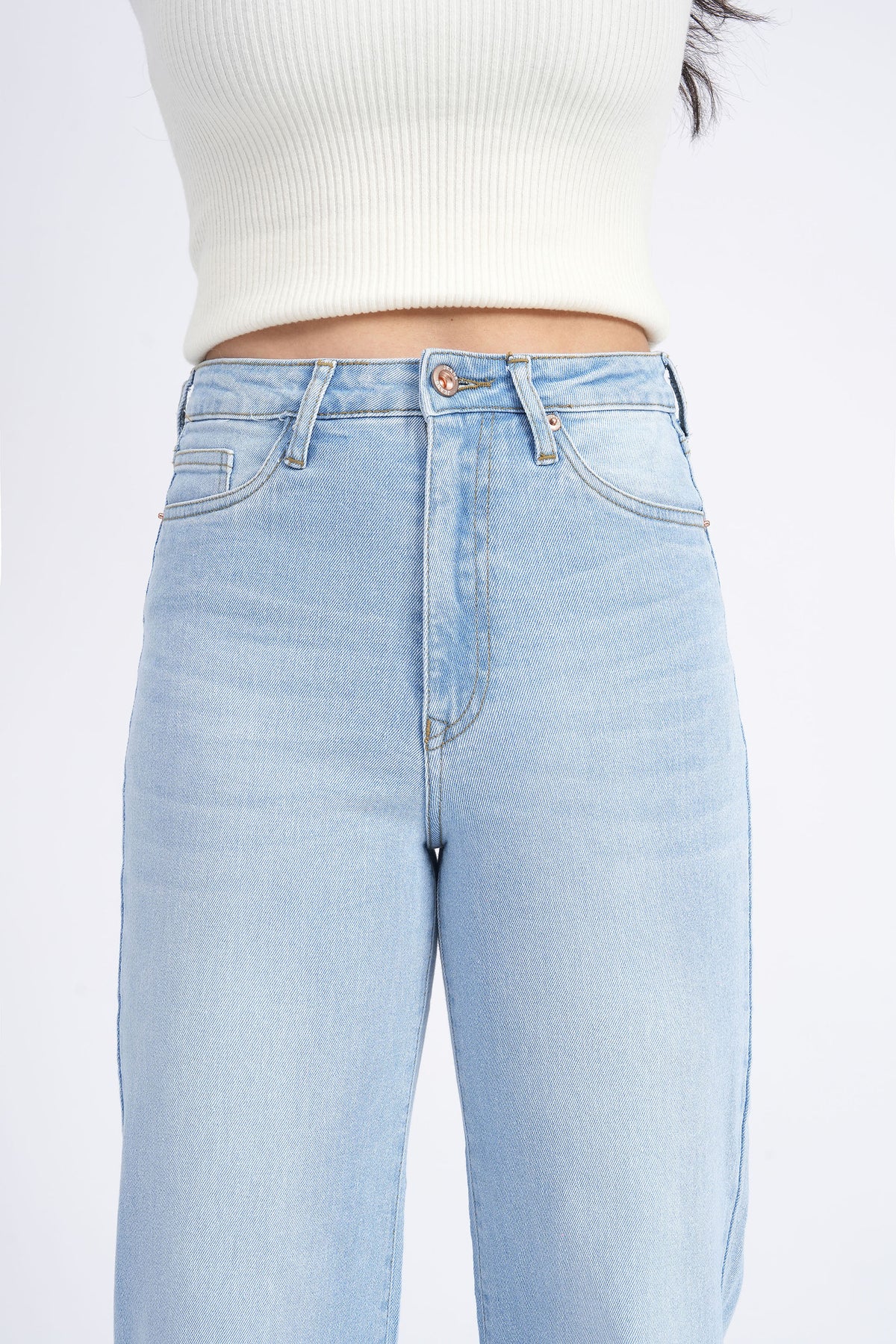 Women Stretchable High Rise Wide Leg Light Blue Fade Jeans