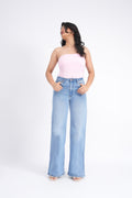 Women Stretchable High Rise Wide Leg Blue Fade Jeans