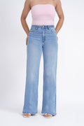 Women Stretchable High Rise Wide Leg Blue Fade Jeans