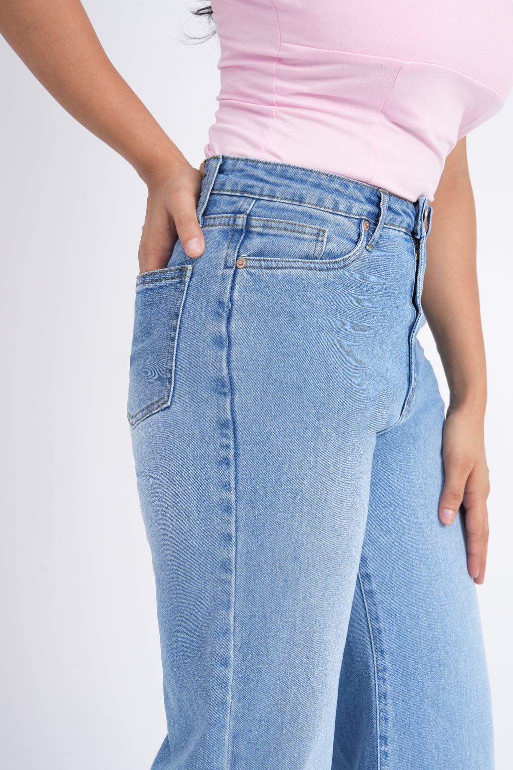Women Stretchable High Rise Wide Leg Blue Fade Jeans