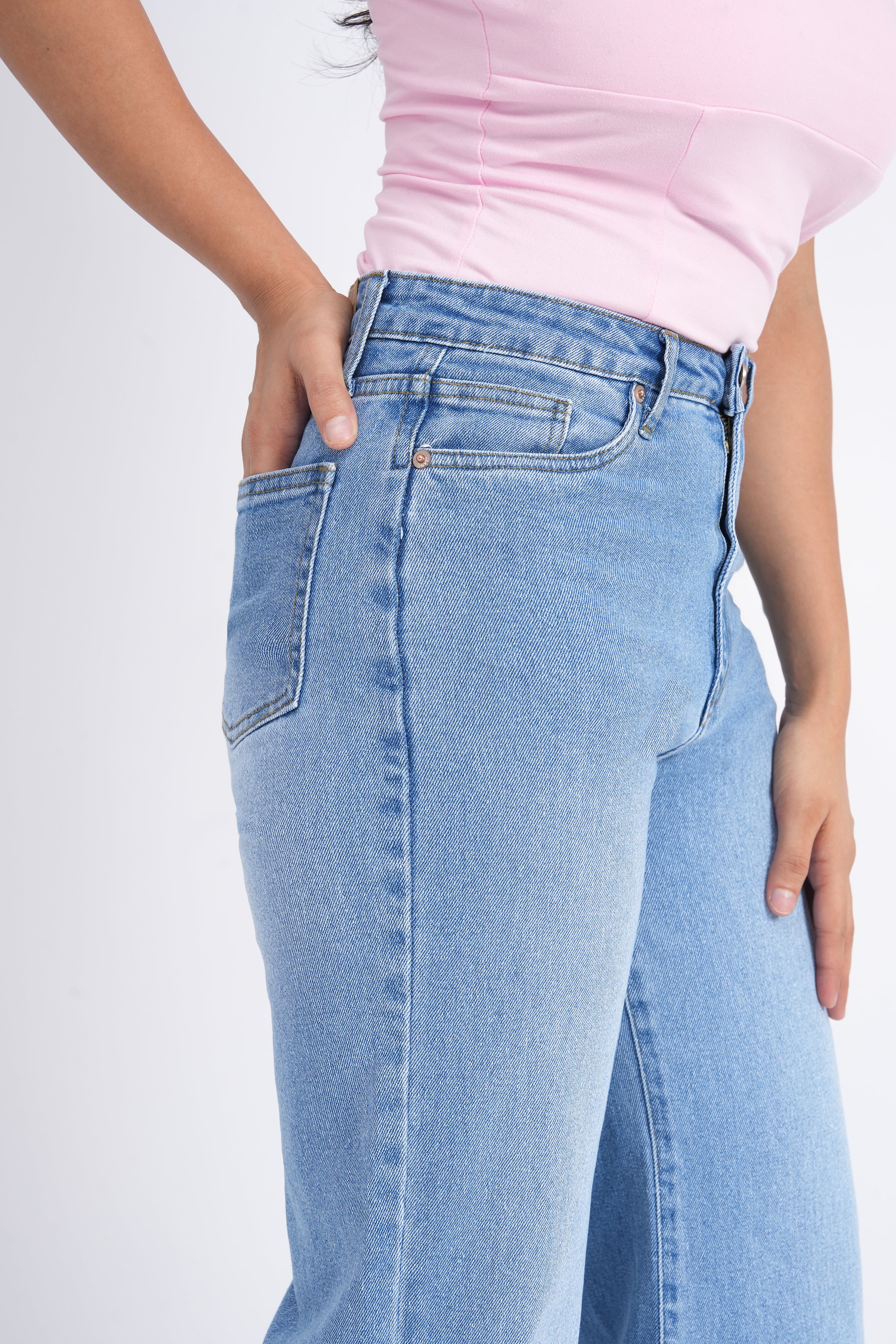 Women Stretchable High Rise Wide Leg Blue Fade Jeans