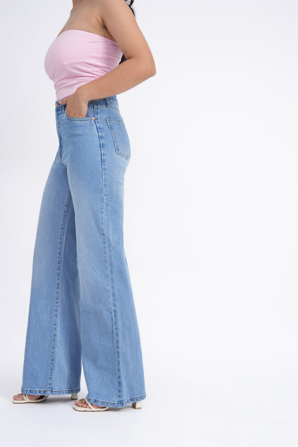 Women Stretchable High Rise Wide Leg Blue Fade Jeans