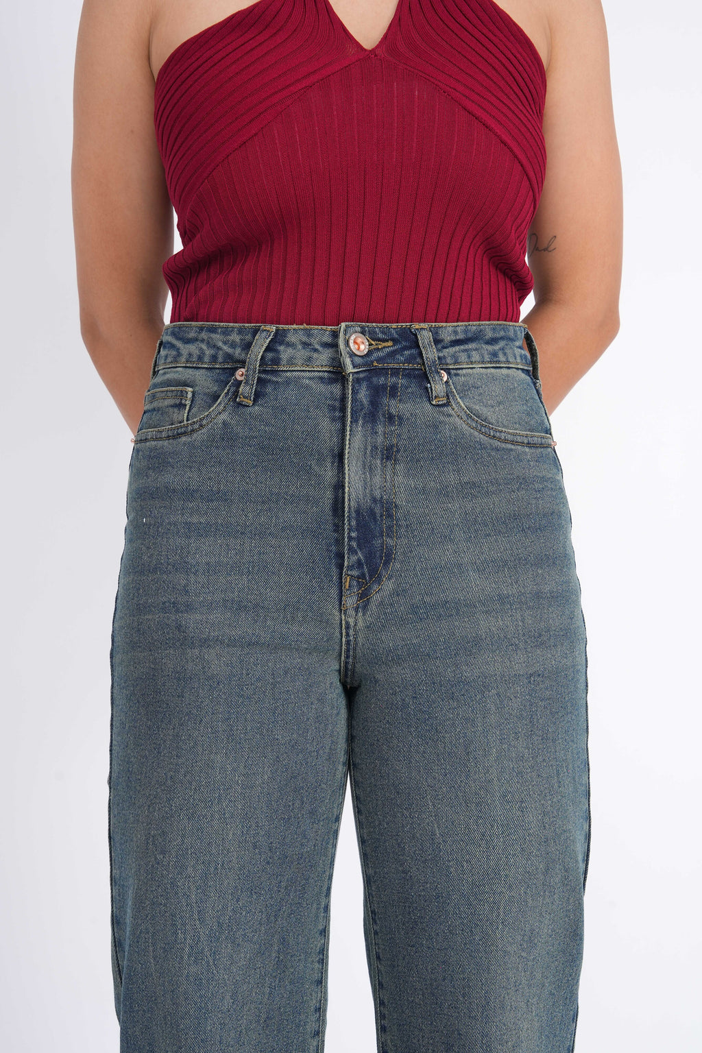 Women Stretchable High Rise Wide Leg Light Fade Jeans