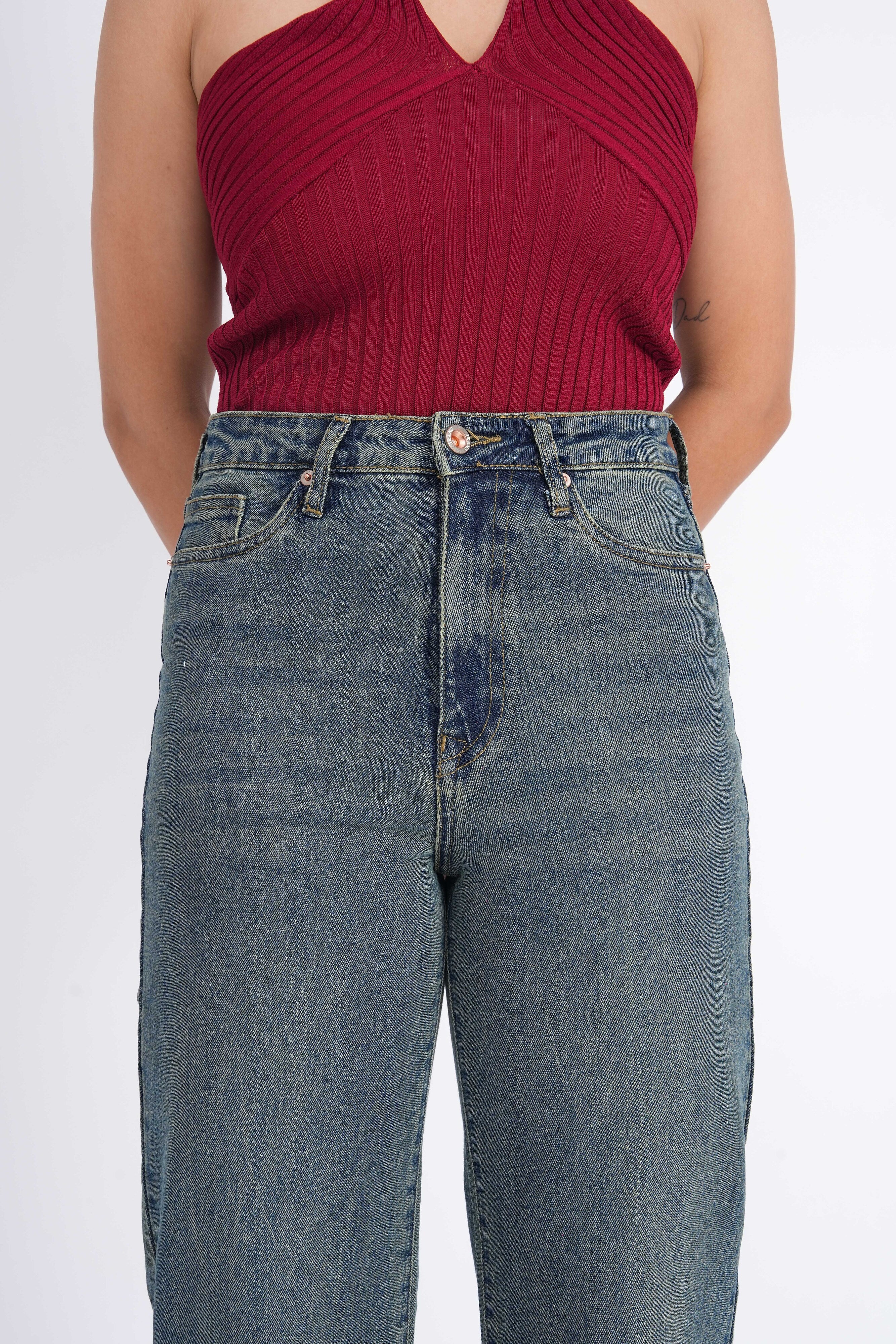 Women Stretchable High Rise Wide Leg Light Fade Jeans
