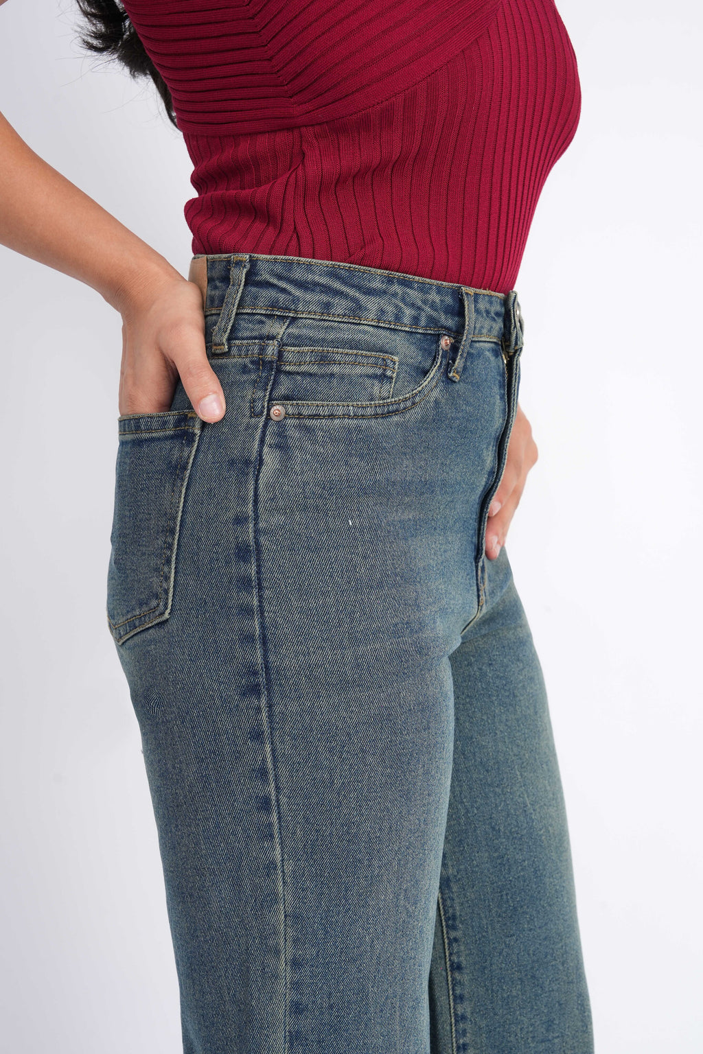 Women Stretchable High Rise Wide Leg Light Fade Jeans