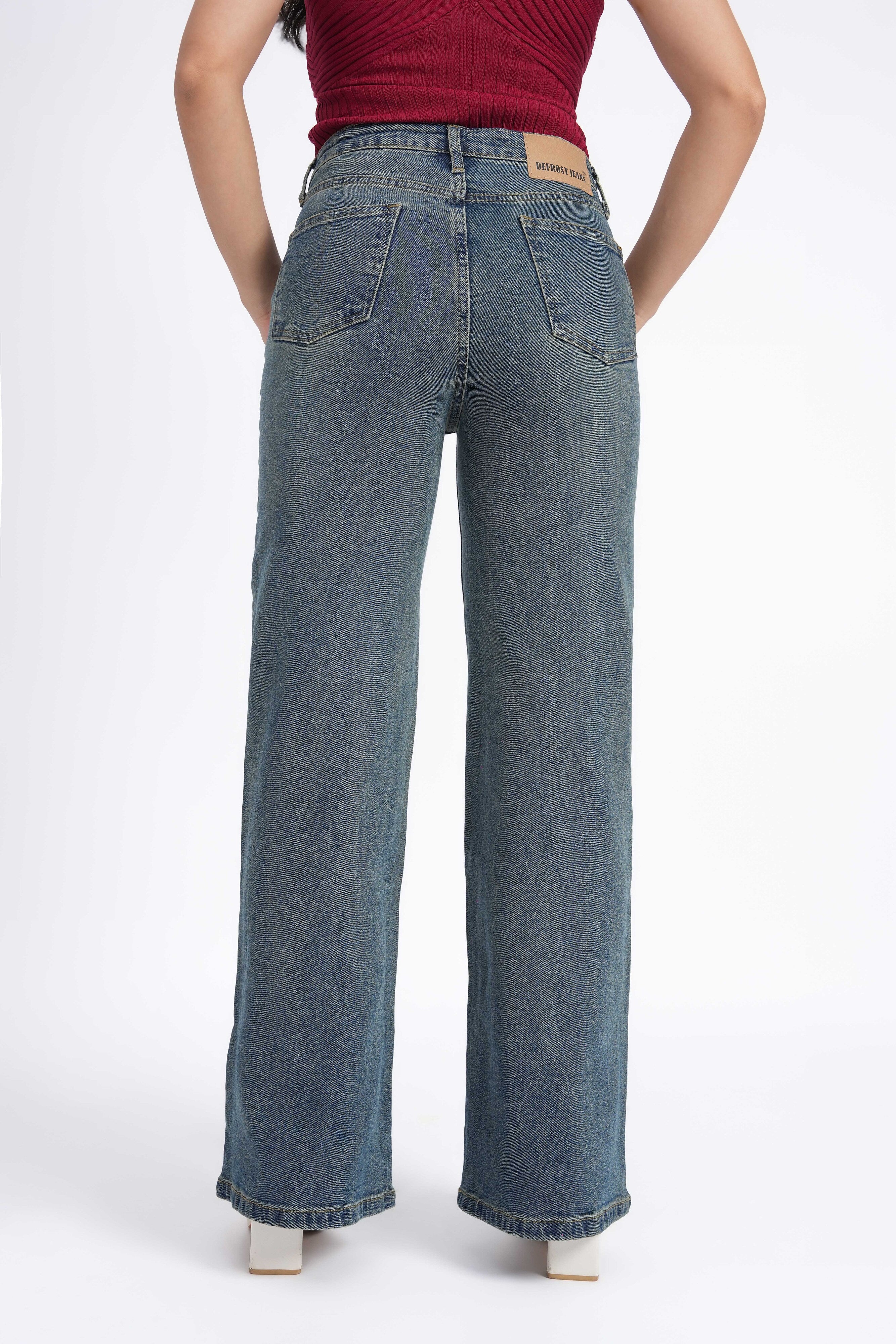 Women Stretchable High Rise Wide Leg Light Fade Jeans