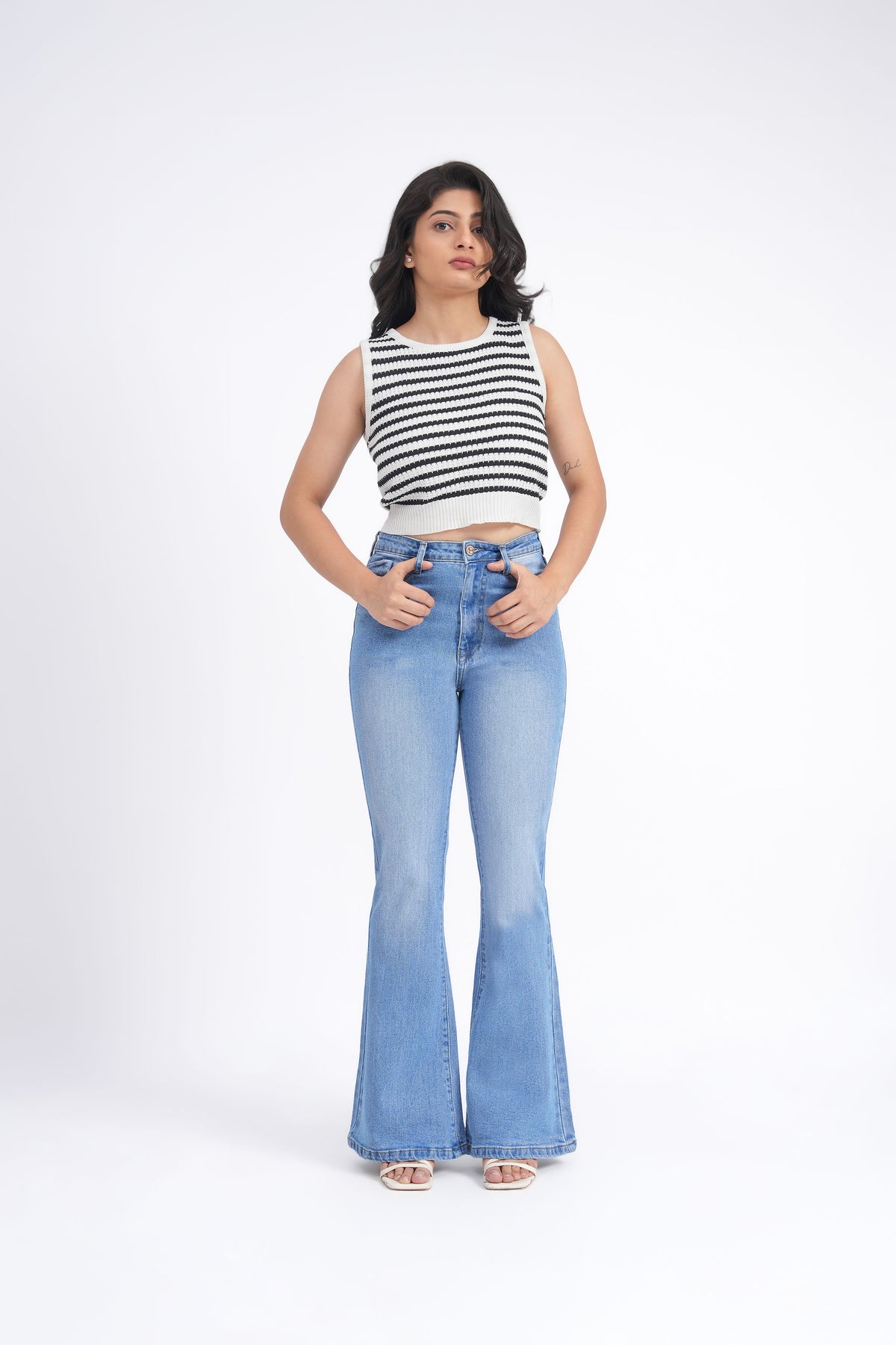Women Stretchable High Rise Light Blue Flare Bootcut Jeans