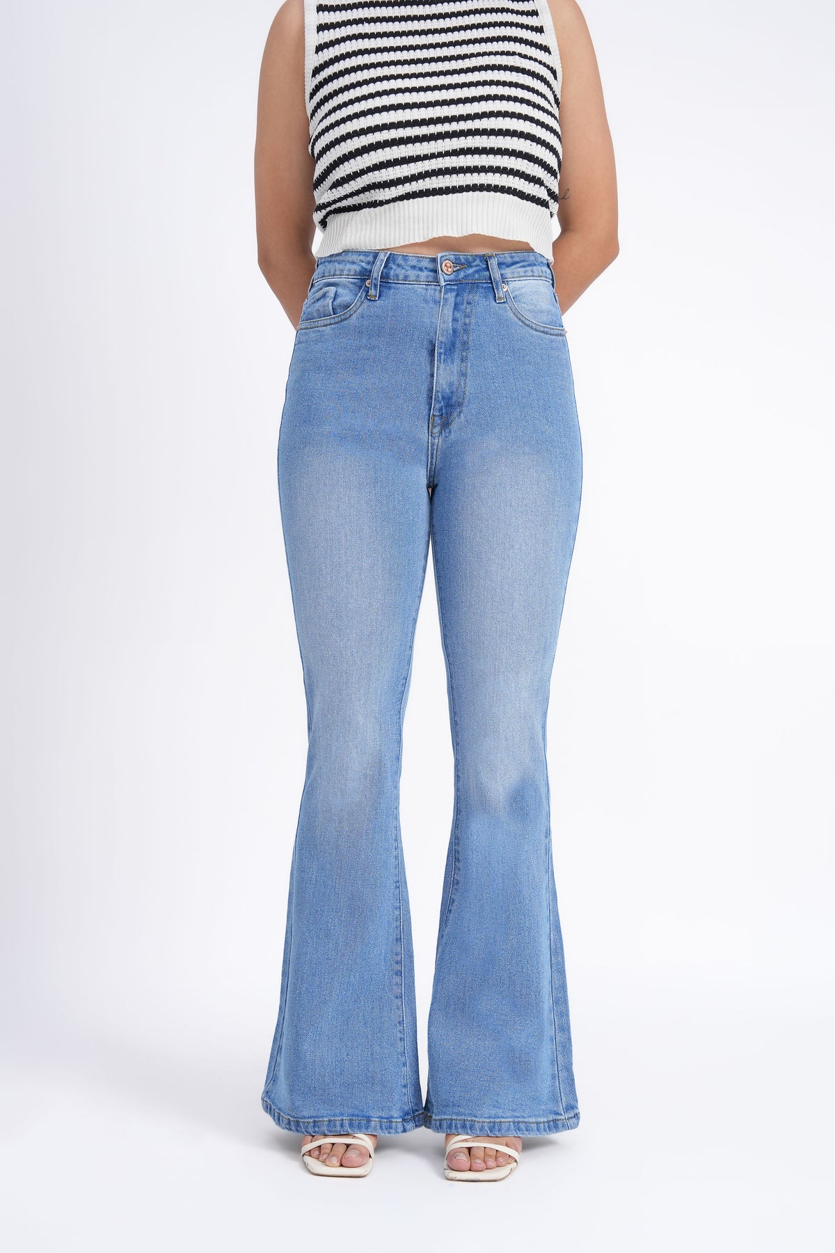 Women Stretchable High Rise Light Blue Flare Bootcut Jeans