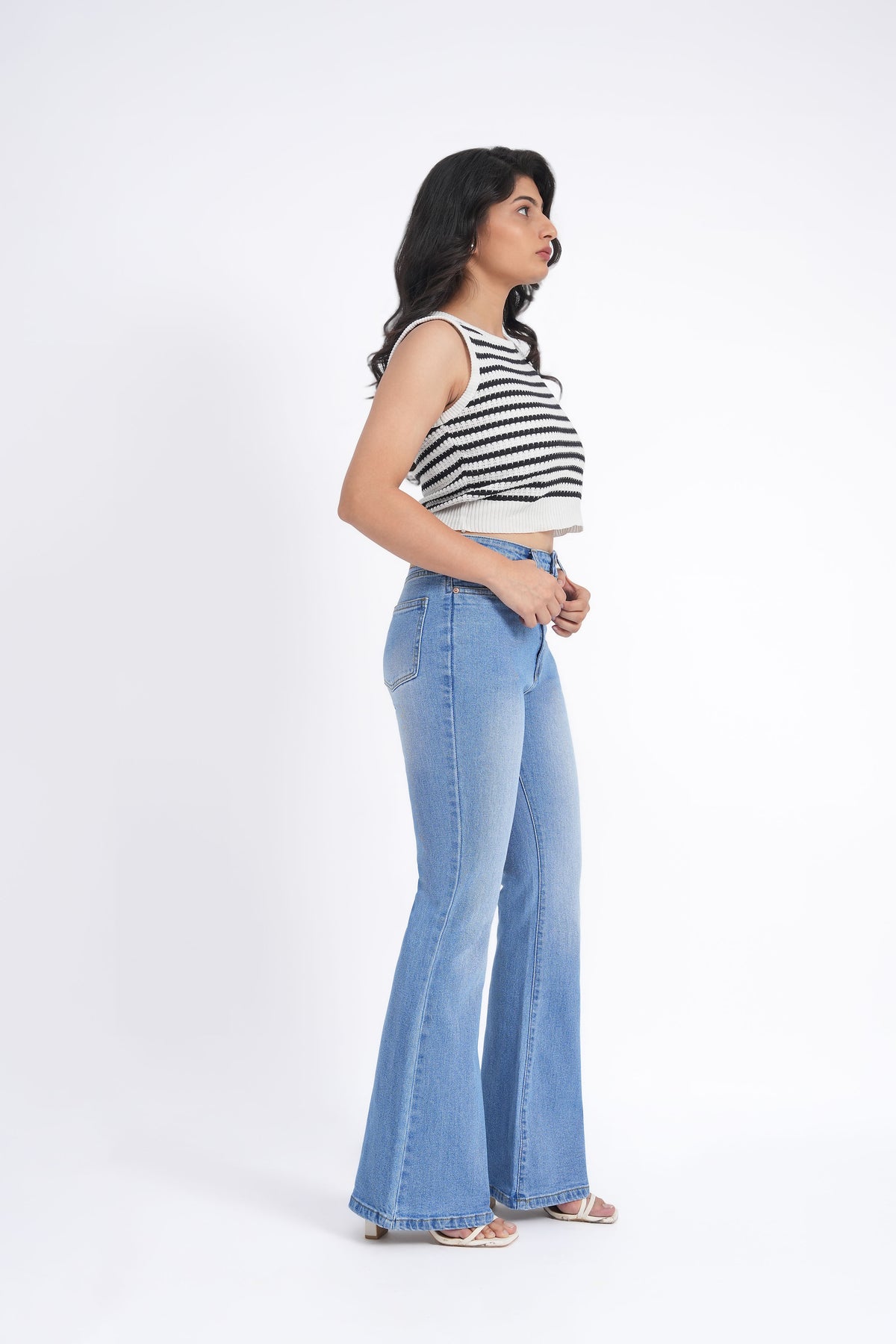 Women Stretchable High Rise Light Blue Flare Bootcut Jeans